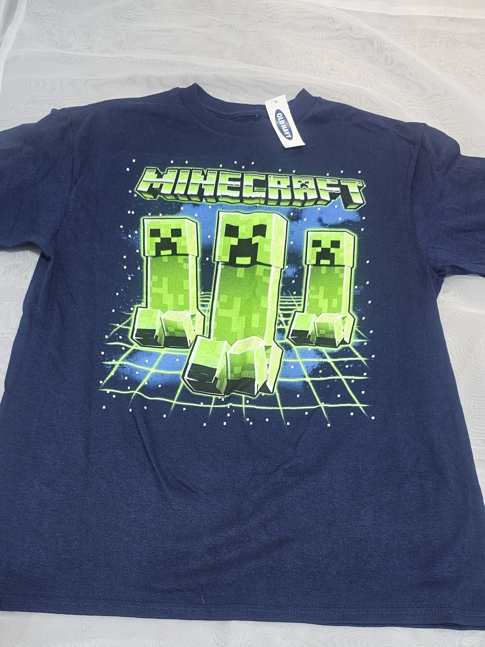 Minecraft Creeper Graphic Boys XL Blue/Green Short Sleeve Crew Neck Tee
